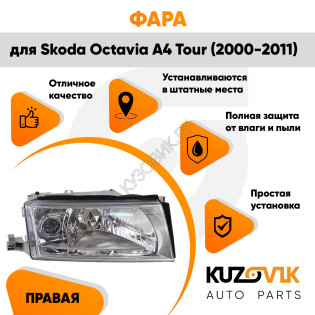 Фара правая Skoda Octavia A4 Tour (2000-2011) галоген KUZOVIK